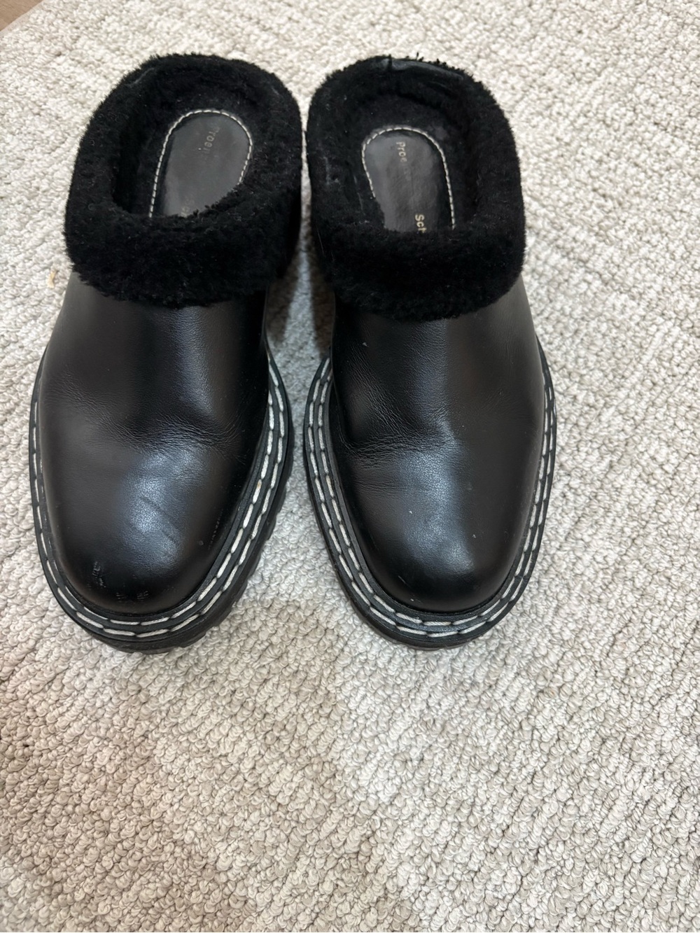 Proenza Schouler Black Faux Fur Clog Mules